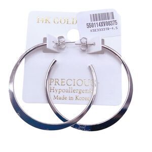 NWT 14K white gold dipped flat twisted metal 2” hoops post backs.